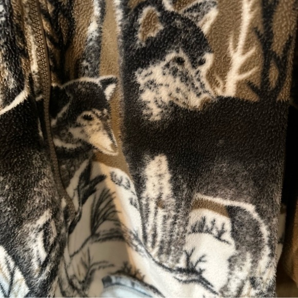 Vintage Women’s Black Wolves Tan Fleece Teddy Zip-Up Jacket Nature Size XL - Picture 5 of 13